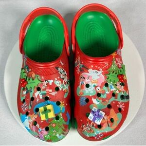 Disney Parks Christmas Crocs M8 W10 Mickey & Friends 2023 Holiday Presents Red